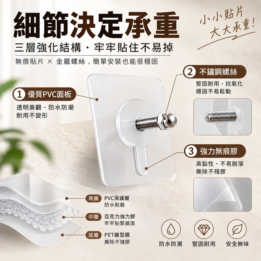 無痕螺絲貼片 8mm 14mm 螺絲貼片 掛勾 無痕掛勾 透明掛勾 掛鈎 牆壁掛鉤 壁掛固定 強力掛勾 免釘掛勾-細節圖8