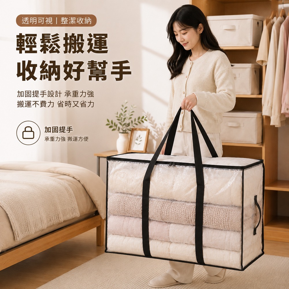 95L透明收納袋 防水收納袋 透明袋 棉被收納袋 手提收納袋 整理袋 搬家袋 旅行收納袋 棉被袋-細節圖3