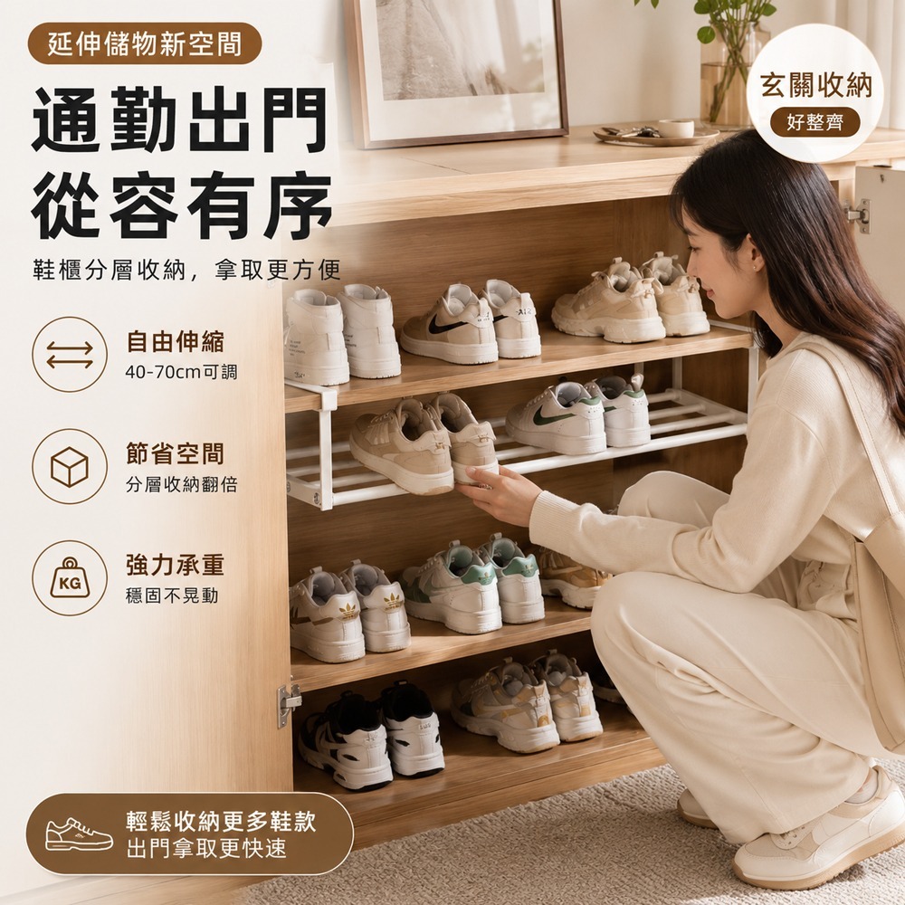 櫃內可伸縮置物架 伸縮置物架 分層置物架 櫃內收納 分層收納 伸縮架-細節圖2