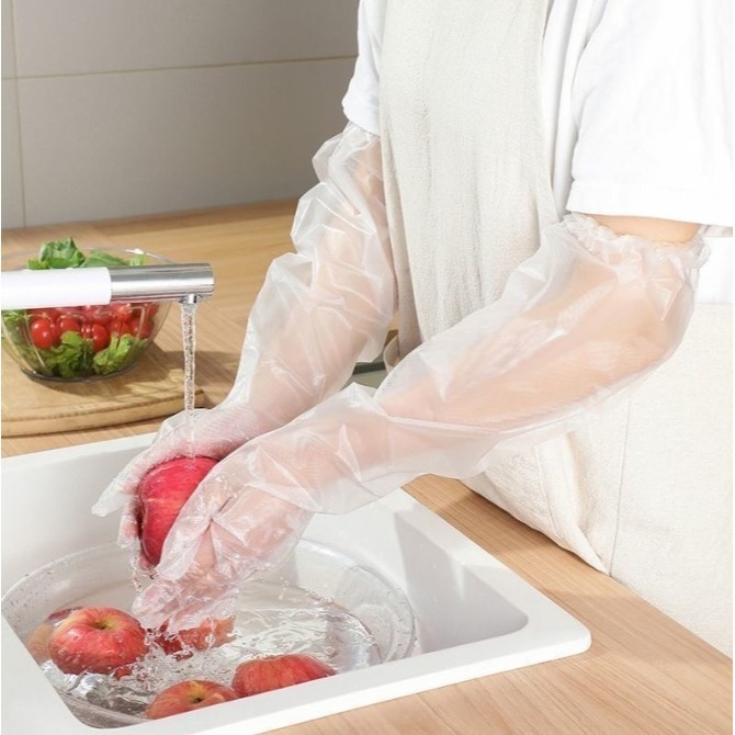 沃霸💞一次性加長手套 60cm加長加厚 防滑壓紋 束口設計 耐用食品級 日式加長洗碗手套 家務清潔防水手套-細節圖2