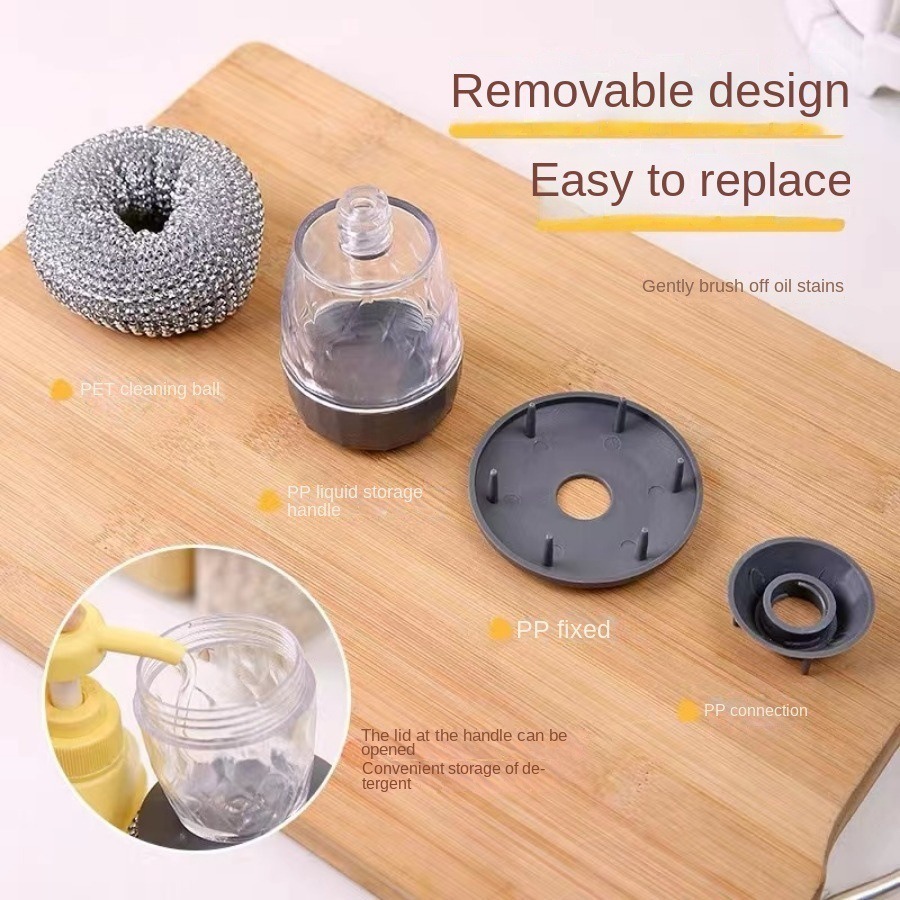 【現貨】洗碗神器 按壓出液洗碗刷 不傷鍋 不傷手 清潔刷 洗鍋刷 鋼圈刷 廚房家用 刷鍋神器 多功能清潔刷 清潔球-細節圖4