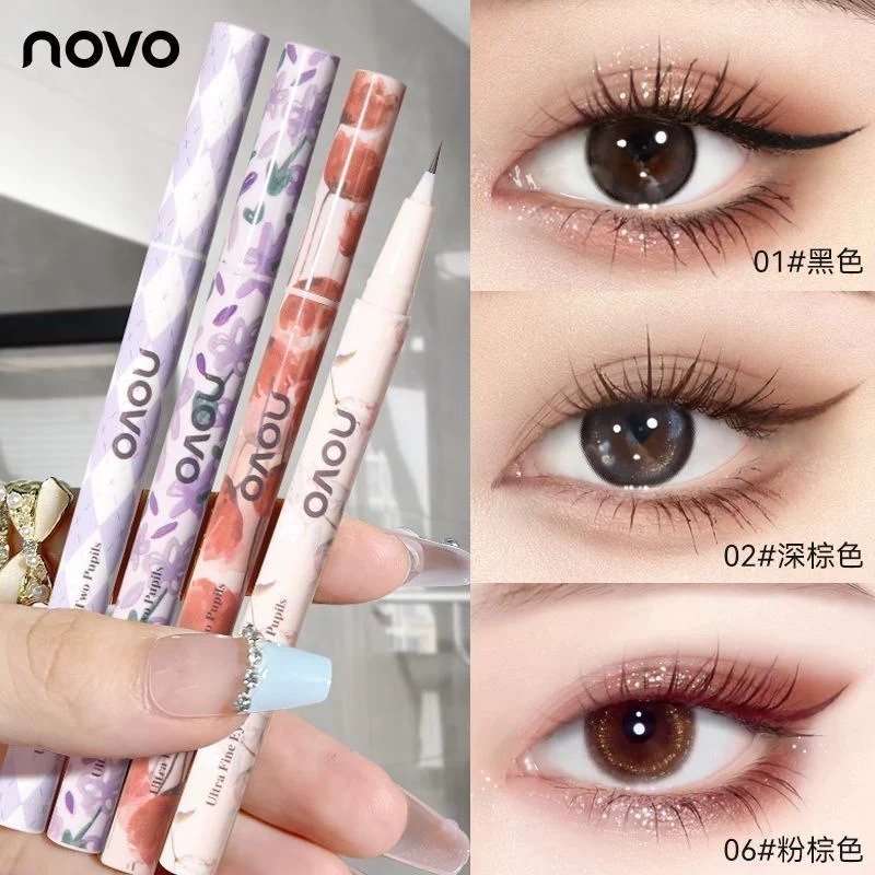 沃霸💞 NOVO 線液筆 雙瞳剪水 極細眼線液筆 防水 防汗 不暈染 眼線液筆 臥蠶眼線筆 易上妝 彩妝-細節圖9