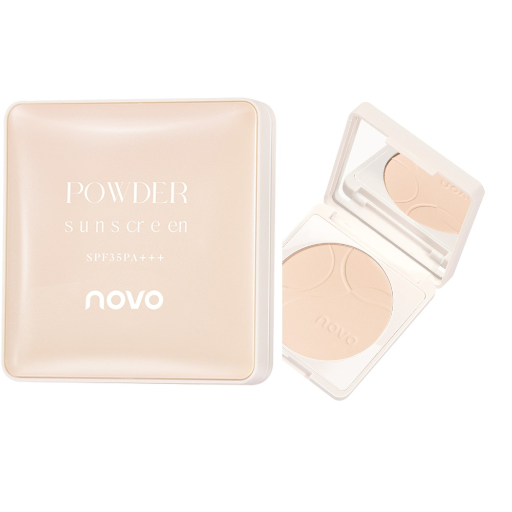 NOVO柔霧持妝防曬粉餅 乾溼兩用持久控油定妝遮瑕粉餅 防水防汗不卡粉不脫妝粉餅 定妝防曬不花妝啞光柔焦自然-細節圖2