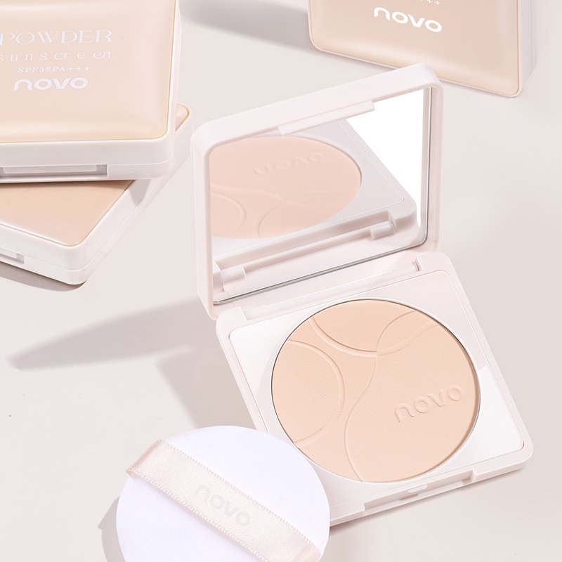 NOVO柔霧持妝防曬粉餅 乾溼兩用持久控油定妝遮瑕粉餅 防水防汗不卡粉不脫妝粉餅 定妝防曬不花妝啞光柔焦自然-細節圖7