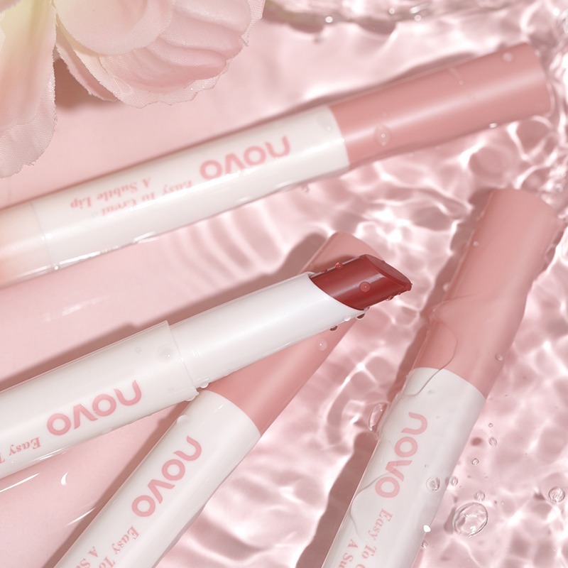 沃霸💞 NOVO 魅色透潤水光口紅 不掉色不沾杯口紅 素顏口紅 淡色口紅 脣膏 顯白口紅 滋潤保溼 防水 持久口紅脣蜜-細節圖8