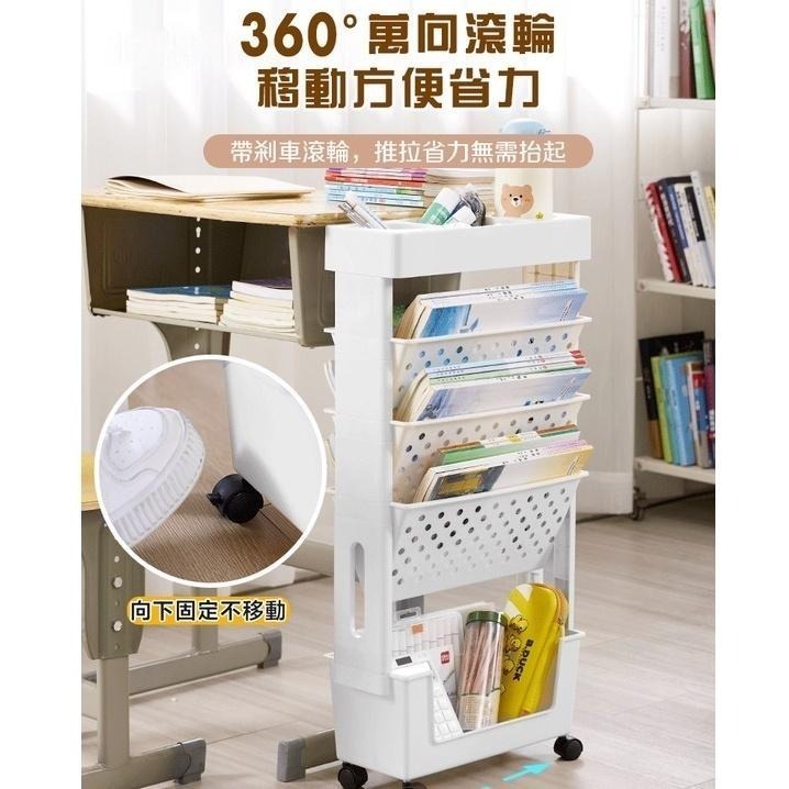 移動書架 收納推車 五層滑輪置物架 桌邊置物架 收納櫃 書桌收納置物架 書本收納置物架-細節圖3