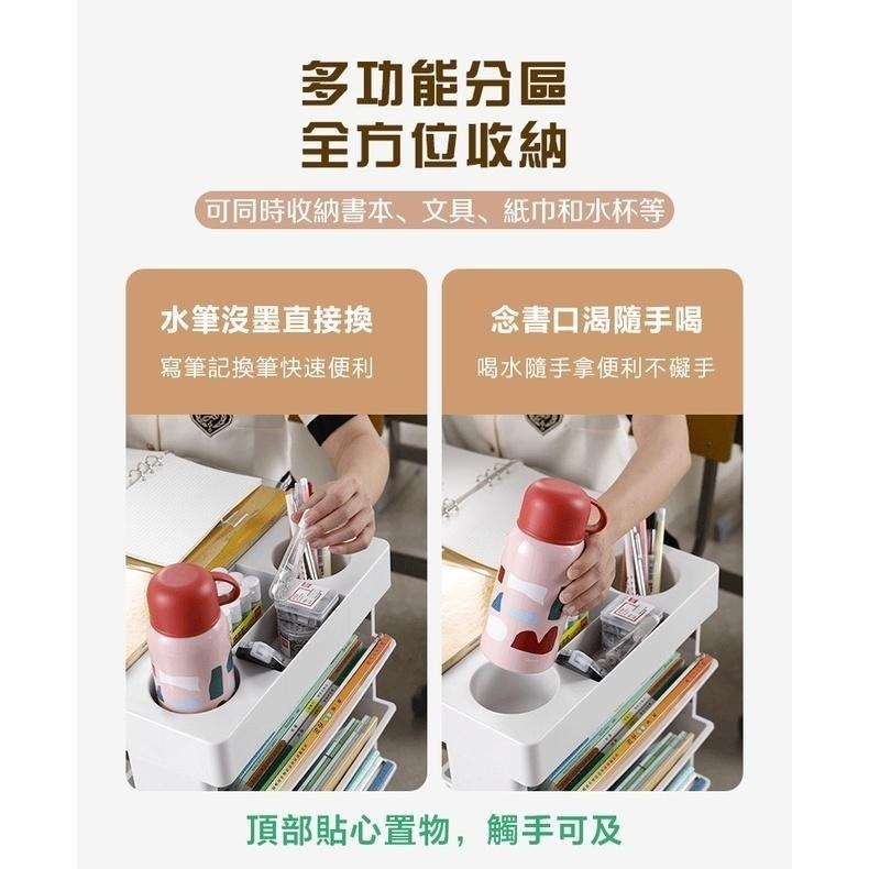 移動書架 收納推車 五層滑輪置物架 桌邊置物架 收納櫃 書桌收納置物架 書本收納置物架-細節圖6