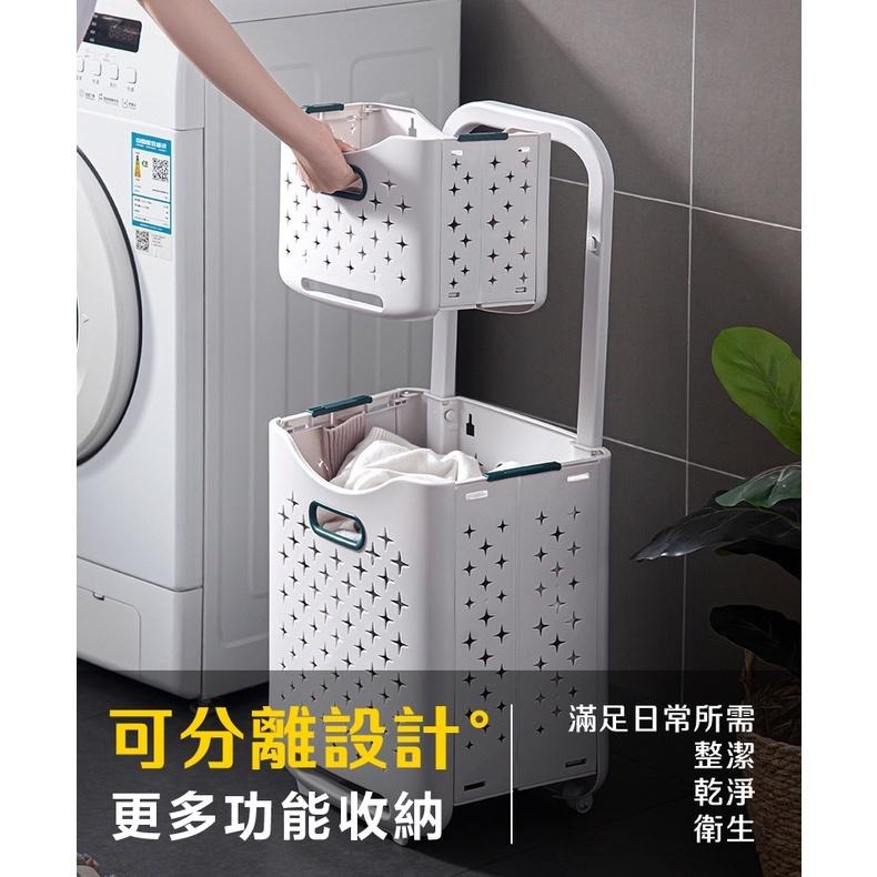 現貨快出【SGT】洗衣籃 折疊髒衣籃 雙層洗衣籃 浴室收納架 洗衣籃推車 壁掛滑輪置物籃 分類洗衣籃 推車 髒衣籃-細節圖6