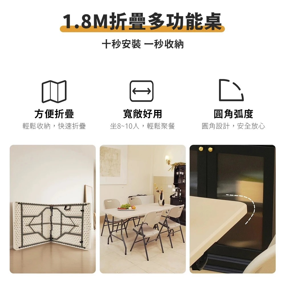 現貨快出【SGT】 折疊桌 手提折疊露營桌 180x75 (摺疊桌 餐桌 露營桌 會議桌 書桌 辦公桌 戶外桌 擺攤桌-細節圖4