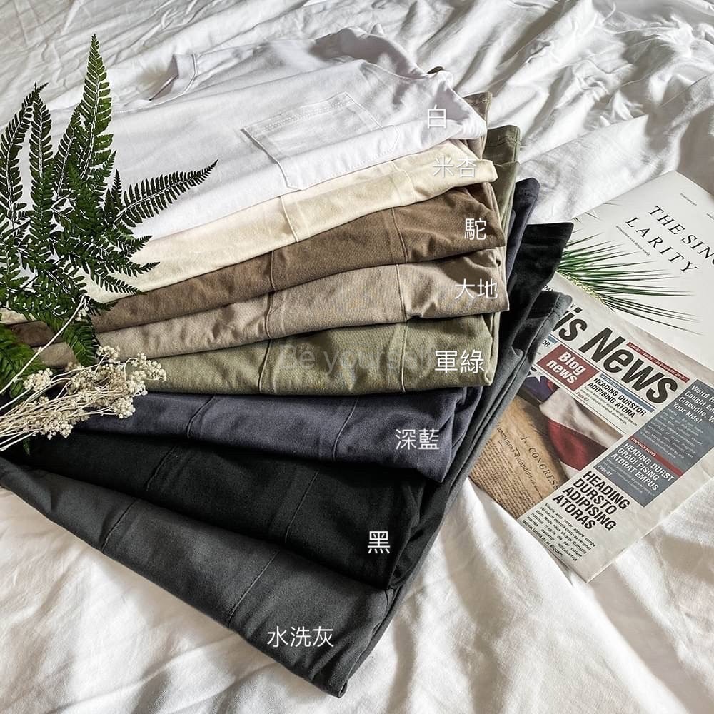 🔥現貨 韓國 純棉 復古 水洗 口袋 長T  羅紋袖 長袖T桖 寬鬆 落肩 OVERSIZE-細節圖2