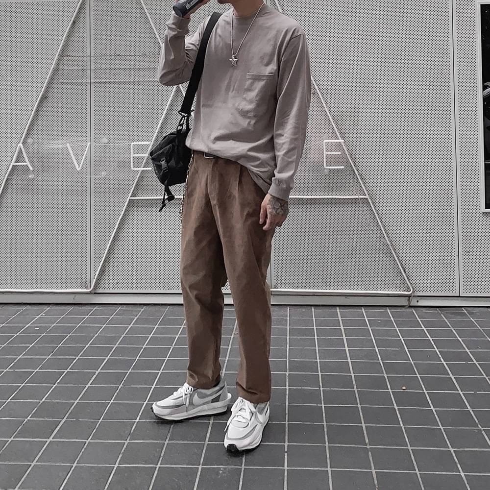 🔥現貨 韓國 純棉 復古 水洗 口袋 長T  羅紋袖 長袖T桖 寬鬆 落肩 OVERSIZE-細節圖3