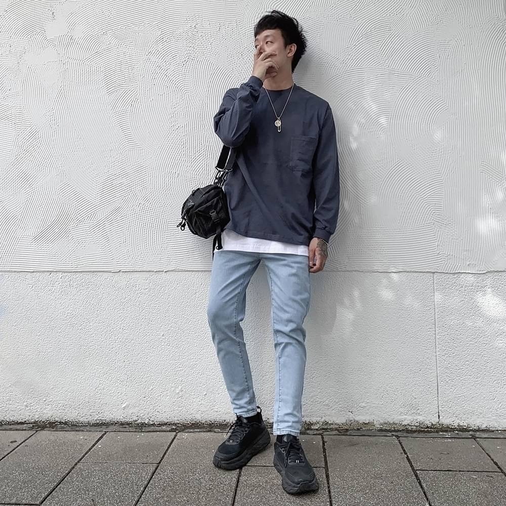 🔥現貨 韓國 純棉 復古 水洗 口袋 長T  羅紋袖 長袖T桖 寬鬆 落肩 OVERSIZE-細節圖11