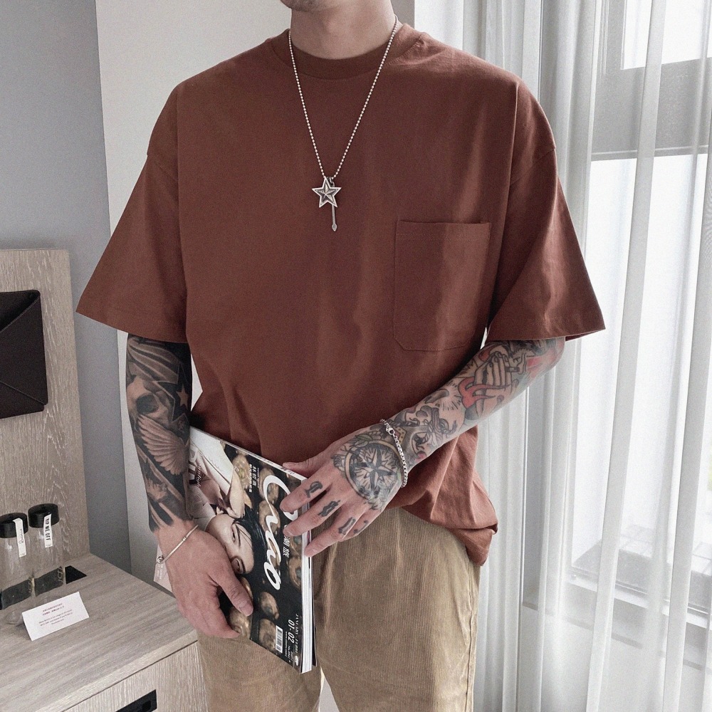 【B.Y】 現貨 古著 水洗 口袋 五分TEE 五分袖 口袋 短袖T桖 寬鬆 落肩 OVERSIZE-細節圖4