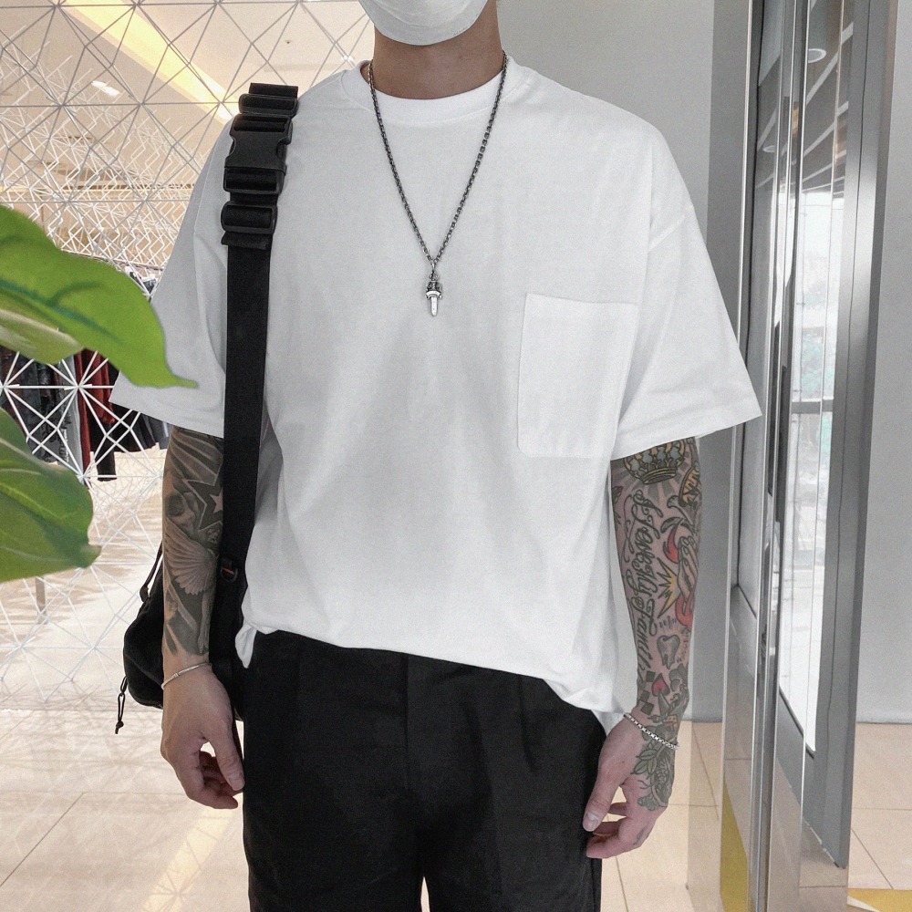 【B.Y】 現貨 古著 水洗 口袋 五分TEE 五分袖 口袋 短袖T桖 寬鬆 落肩 OVERSIZE-細節圖5