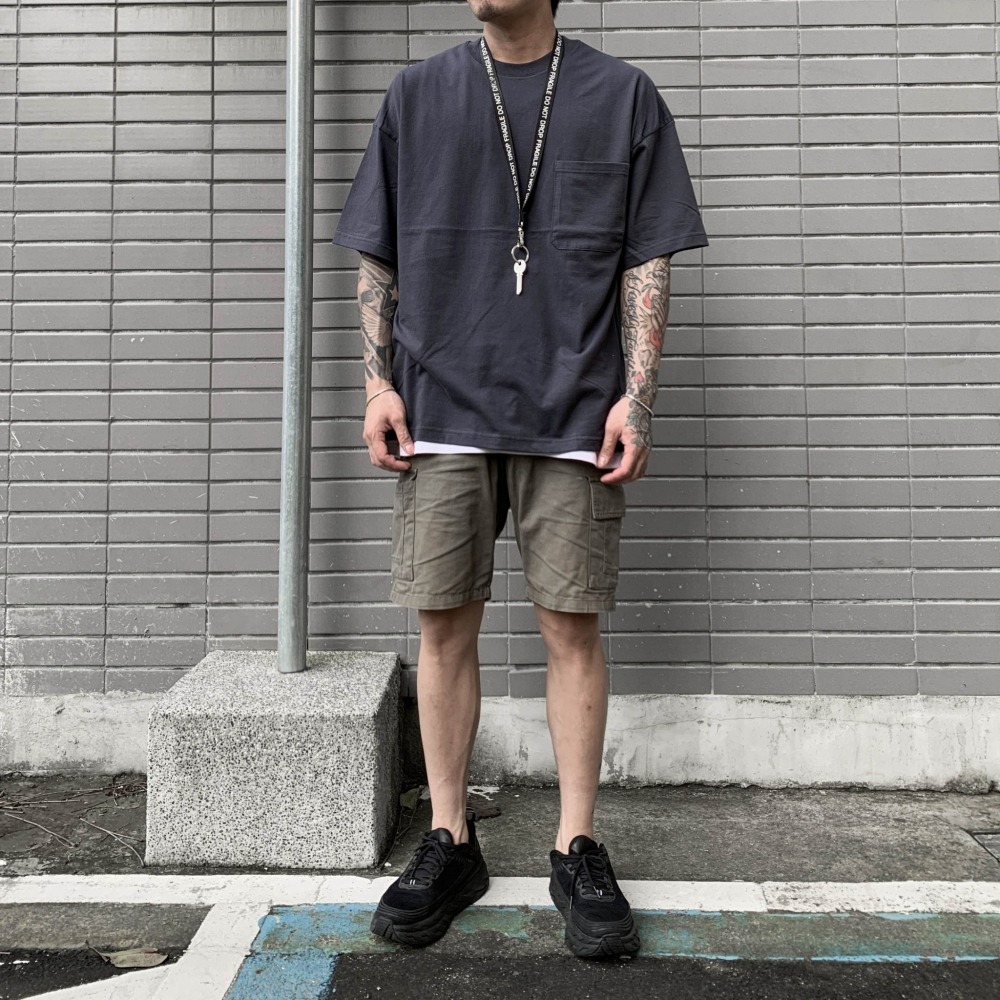 【B.Y】 現貨 古著 水洗 口袋 五分TEE 五分袖 口袋 短袖T桖 寬鬆 落肩 OVERSIZE-細節圖6