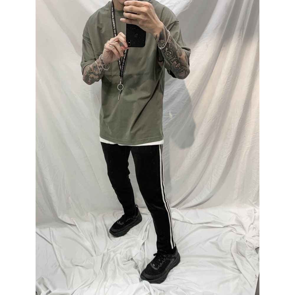 【B.Y】 現貨 古著 水洗 口袋 五分TEE 五分袖 口袋 短袖T桖 寬鬆 落肩 OVERSIZE-細節圖8