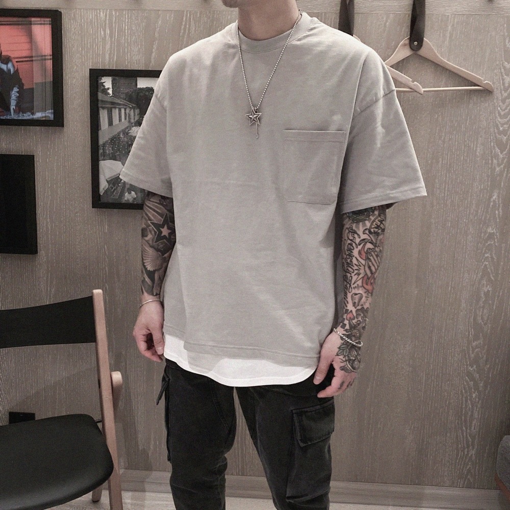 【B.Y】 現貨 古著 水洗 口袋 五分TEE 五分袖 口袋 短袖T桖 寬鬆 落肩 OVERSIZE-細節圖10