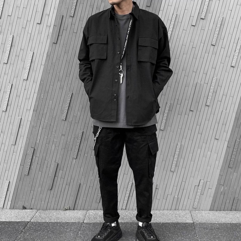 【B.Y】🔥 日系 復古 硬版 高磅 工裝 襯衫 工作襯衫  工裝襯衫 軍裝 男生長袖襯衫-細節圖4