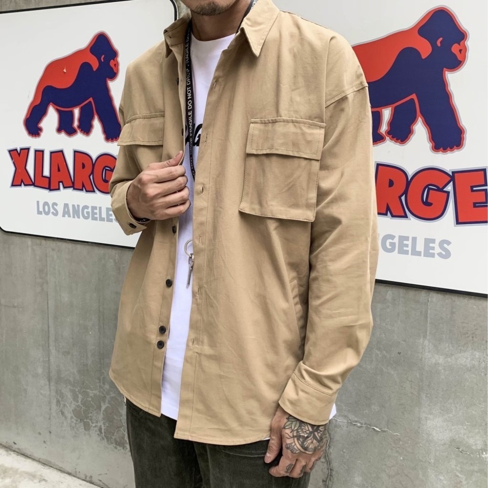 【B.Y】🔥 日系 復古 硬版 高磅 工裝 襯衫 工作襯衫  工裝襯衫 軍裝 男生長袖襯衫-細節圖5