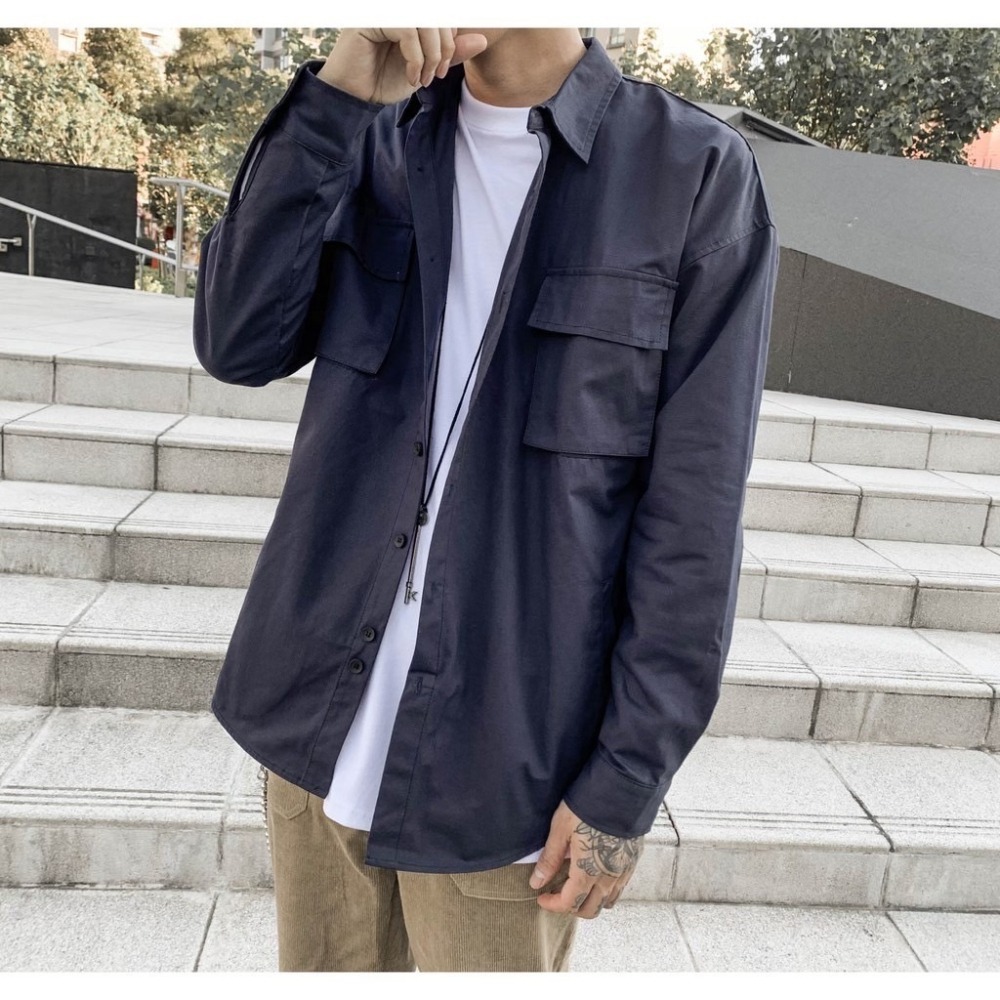 【B.Y】🔥 日系 復古 硬版 高磅 工裝 襯衫 工作襯衫  工裝襯衫 軍裝 男生長袖襯衫-細節圖6