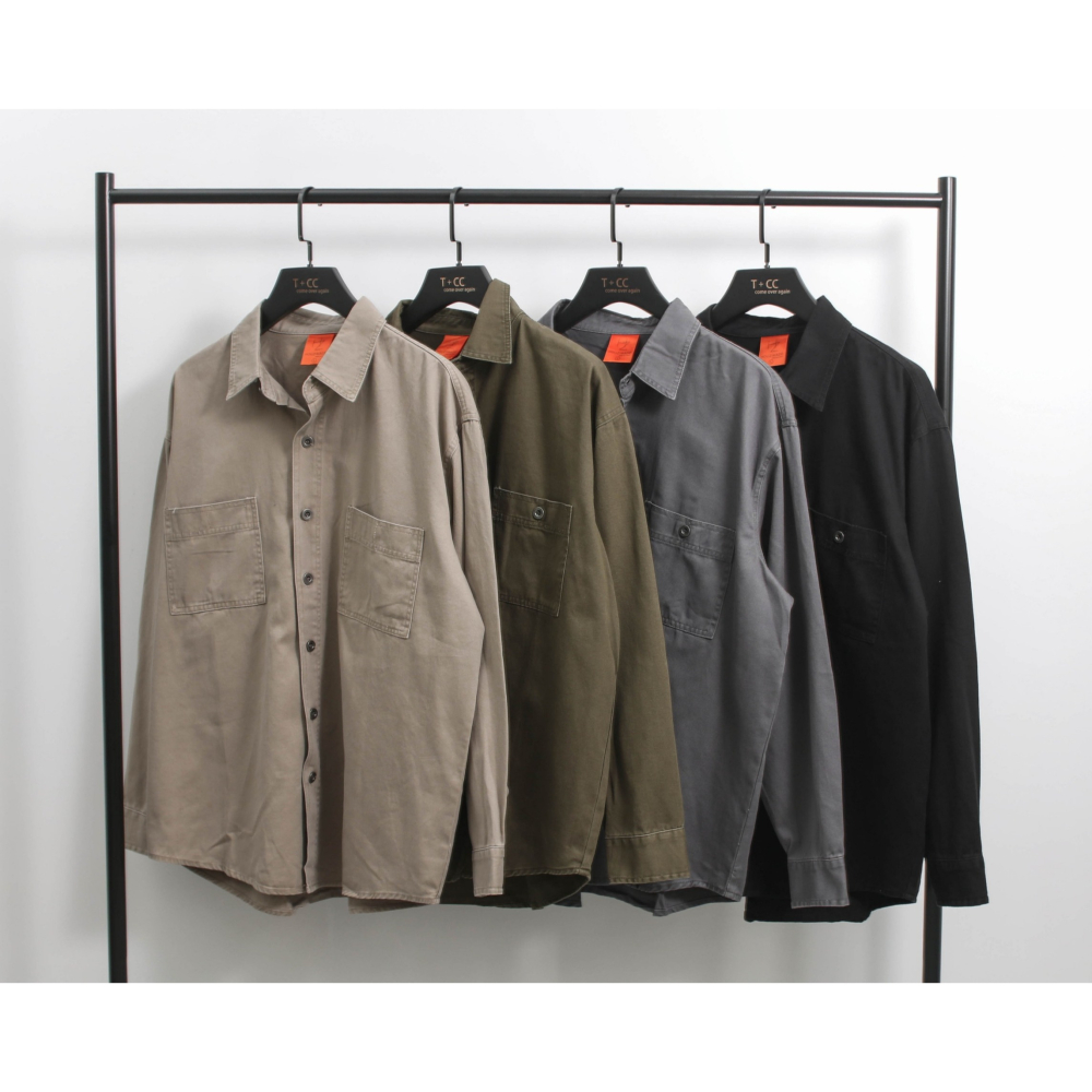 【B.Y】日系 質感 水洗 重磅 工作襯衫 工裝襯衫 長袖 襯衫 寬鬆 落肩 OVERSIZE 男生長袖襯衫-細節圖2