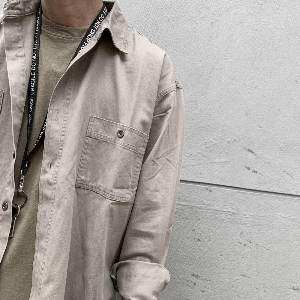 【B.Y】日系 質感 水洗 重磅 工作襯衫 工裝襯衫 長袖 襯衫 寬鬆 落肩 OVERSIZE 男生長袖襯衫-細節圖4