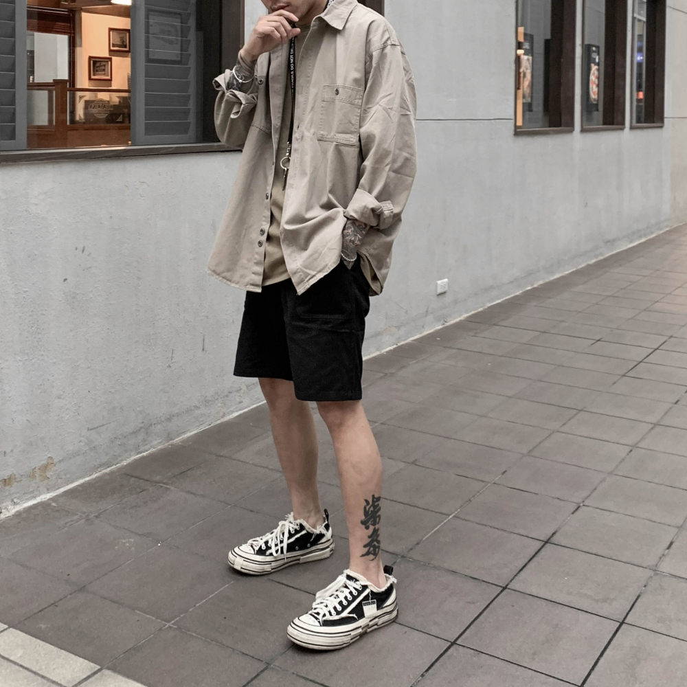 【B.Y】日系 質感 水洗 重磅 工作襯衫 工裝襯衫 長袖 襯衫 寬鬆 落肩 OVERSIZE 男生長袖襯衫-細節圖5