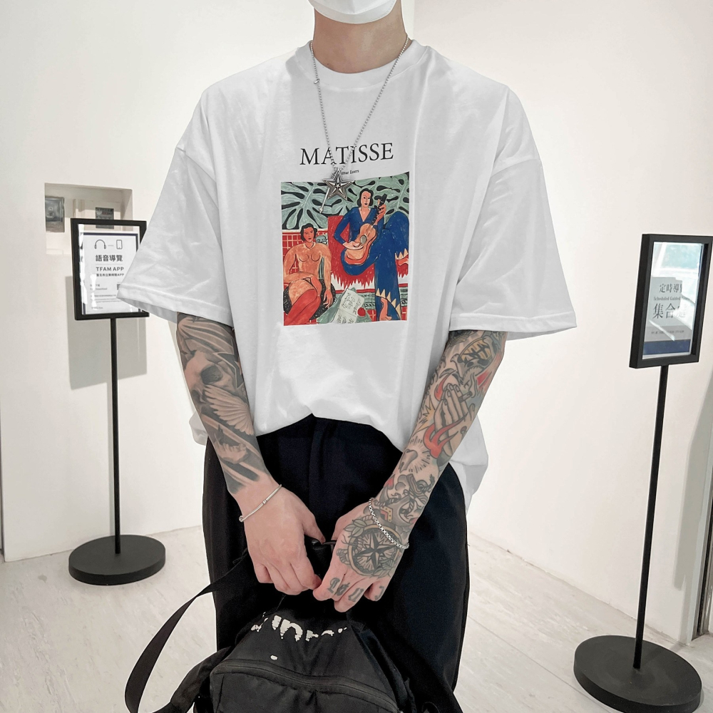 【B.Y】韓風 藝術 彩色 畫像 寬鬆 TEE 短袖T桖 寬鬆 落肩 OVERSIZE-細節圖2