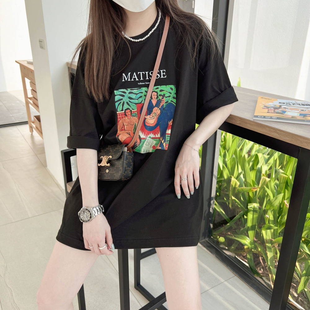 【B.Y】韓風 藝術 彩色 畫像 寬鬆 TEE 短袖T桖 寬鬆 落肩 OVERSIZE-細節圖3