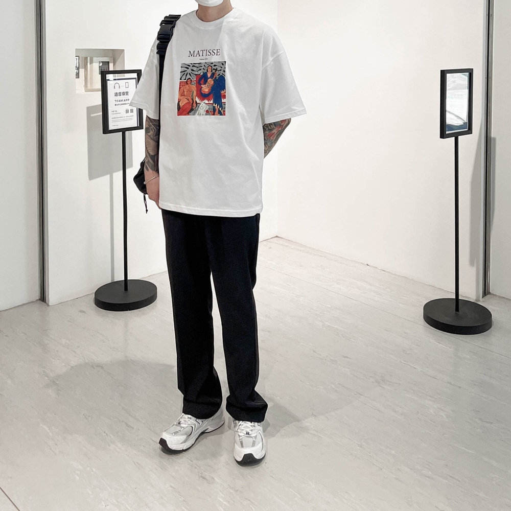 【B.Y】韓風 藝術 彩色 畫像 寬鬆 TEE 短袖T桖 寬鬆 落肩 OVERSIZE-細節圖4