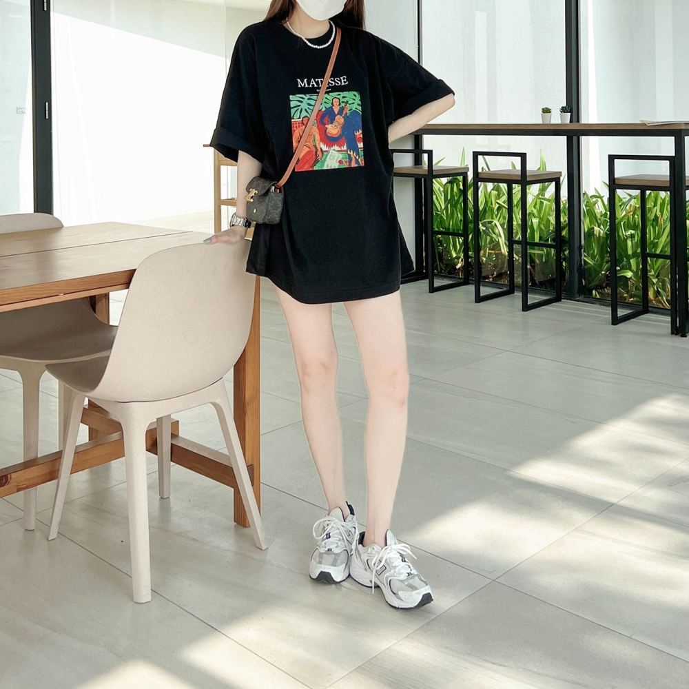 【B.Y】韓風 藝術 彩色 畫像 寬鬆 TEE 短袖T桖 寬鬆 落肩 OVERSIZE-細節圖7