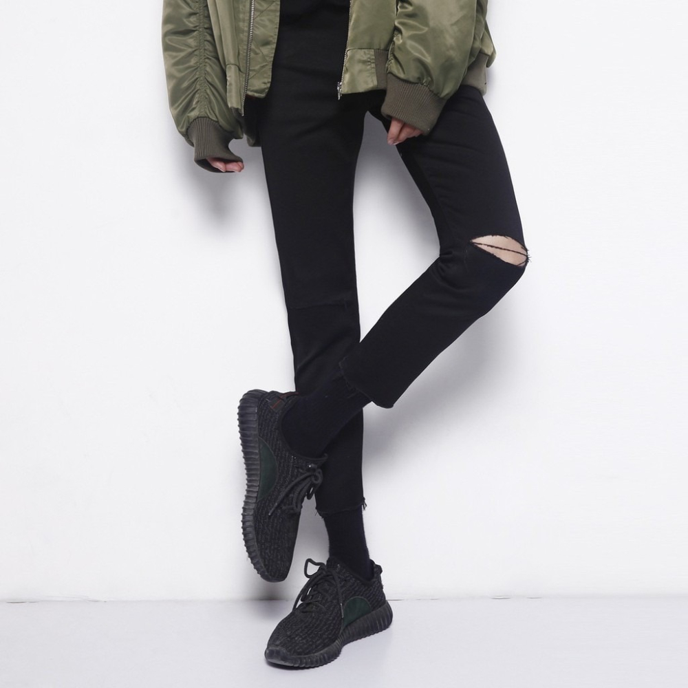 【B.Y】🔥主推 暗黑刀割 九分不修邊牛仔褲🇰🇷高磅 超彈力 不修邊 修腿刀割 破壞黑牛仔褲 黑色破褲 破褲-細節圖2