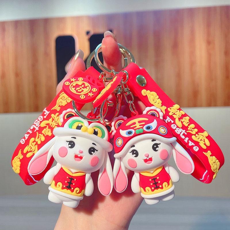 🎀 e家雜貨 🎀【台灣現貨】可愛吉祥兔鑰匙扣 鑰匙圈 兔年 包包背包掛飾 吊飾-細節圖2