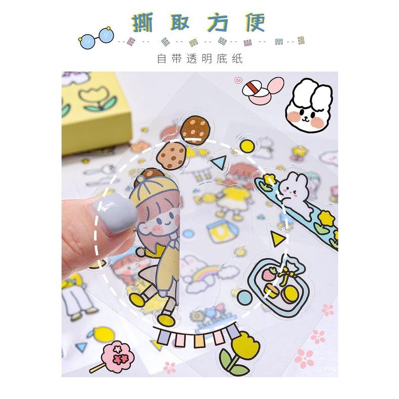 🎀 e家雜貨 🎀【台灣現貨】卡通手賬貼紙 PET貼紙禮盒 可愛少女人物手賬 素材裝飾小圖案ins風 特價-細節圖6