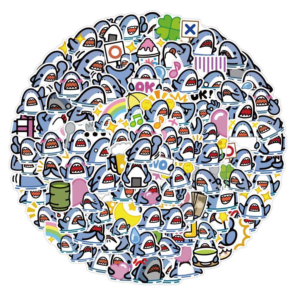 🎀 e家雜貨 🎀【台灣現貨】卡通小鯊魚塗鴉貼紙 防水貼紙 手帳-細節圖2