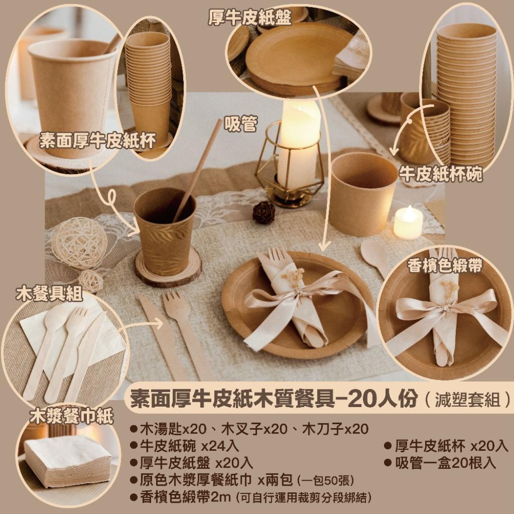 一次性牛皮紙餐具組 紙餐具 牛皮紙蛋糕盤 紙吸管 紙盤 紙杯 木湯匙 刀叉 環保紙杯 派對甜品桌 ｜Gography-細節圖2