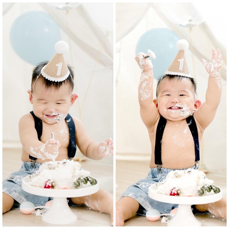 現貨｜生日帽 1歲生日帽 派對帽 cake smash抓周 周歲 派對 慶生 寶寶帽 麻布生日帽｜GoGraphy-細節圖3