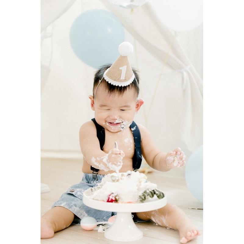 現貨｜生日帽 1歲生日帽 派對帽 cake smash抓周 周歲 派對 慶生 寶寶帽 麻布生日帽｜GoGraphy-細節圖5