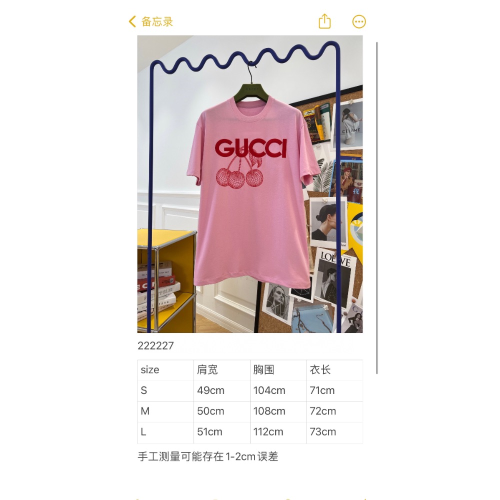 古馳 Gucci 2024春夏系列最新款🆕✨✨印花刺繡T恤🍒 這款柔美T恤以粉色棉匠心打造，巧妙融入G*cci刺繡-細節圖2