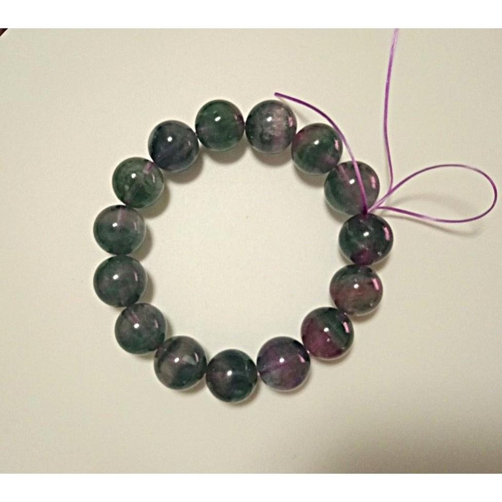 ㊣TiBi手趣㊣火木行大咪數大顆粒大磁場大串珠14mm+天然紫綠雙色螢石素串手串~手圍17.5-18cm-細節圖3