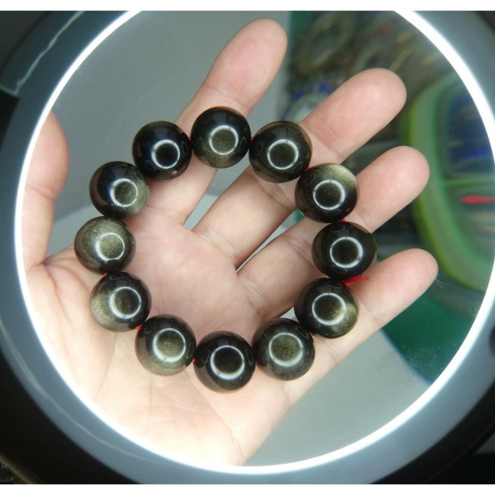 ㊣TiBi手趣㊣◆情牽水晶時刻舒心◆黑曜石大磁場金曜石17.5-18mm+佐冰彩曜石10mm+素手串~手圍19-20cm-細節圖3