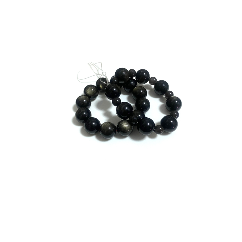 ㊣TiBi手趣㊣◆情牽水晶時刻舒心◆黑曜石大磁場金曜石17.5-18mm+佐冰彩曜石10mm+素手串~手圍19-20cm-細節圖4