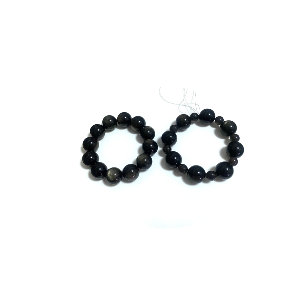 ㊣TiBi手趣㊣◆情牽水晶時刻舒心◆黑曜石大磁場金曜石17.5-18mm+佐冰彩曜石10mm+素手串~手圍19-20cm-細節圖5