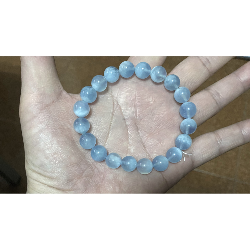 ㊣TiBi手趣㊣◆情牽水晶時刻舒心◆天然摩根石家族海藍寶9mm+串珠素串手串~手圍16.5-17cm-細節圖3