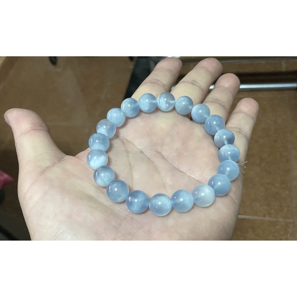 ㊣TiBi手趣㊣◆情牽水晶時刻舒心◆天然摩根石家族海藍寶9mm+串珠素串手串~手圍16.5-17cm-細節圖4