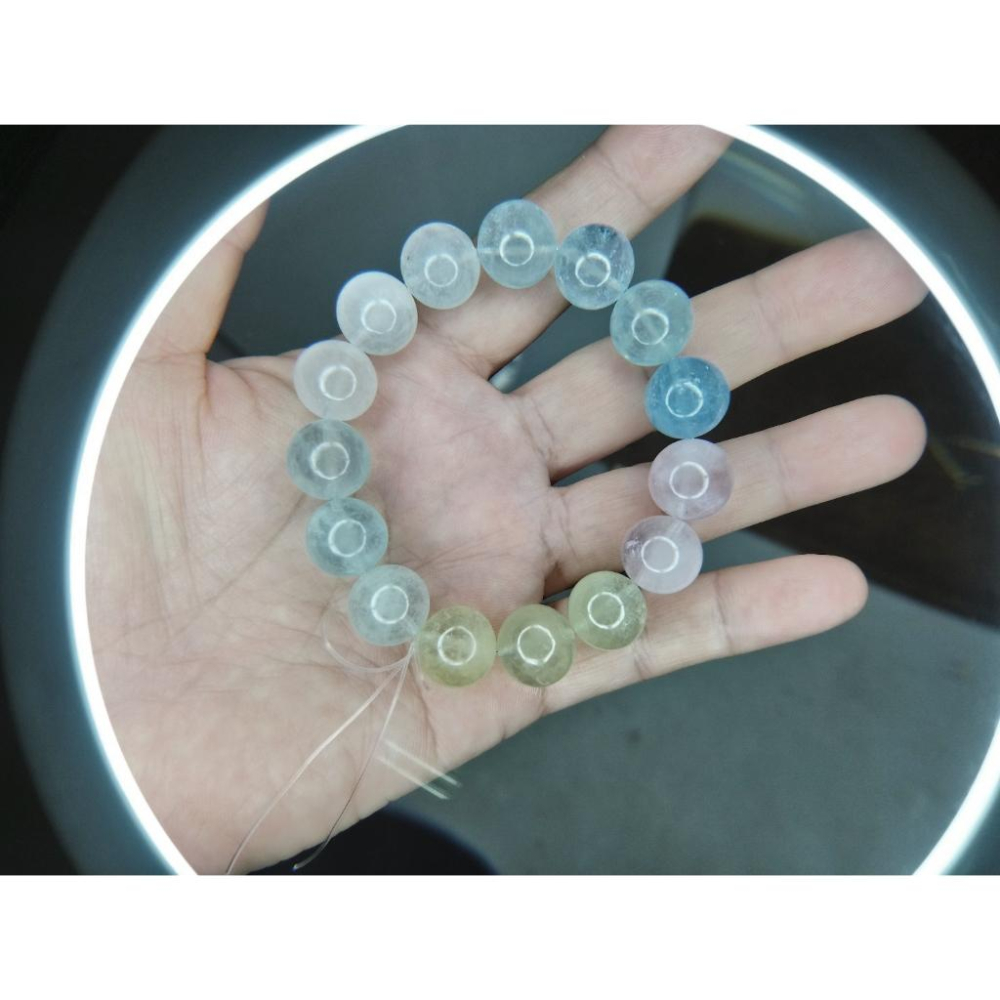 ㊣TiBi手趣㊣火行大咪數粒大磁場大串珠12-14mm+天然摩根石家族海藍海綠海粉海紫摩根石素串~手圍17-17.5CM-細節圖4