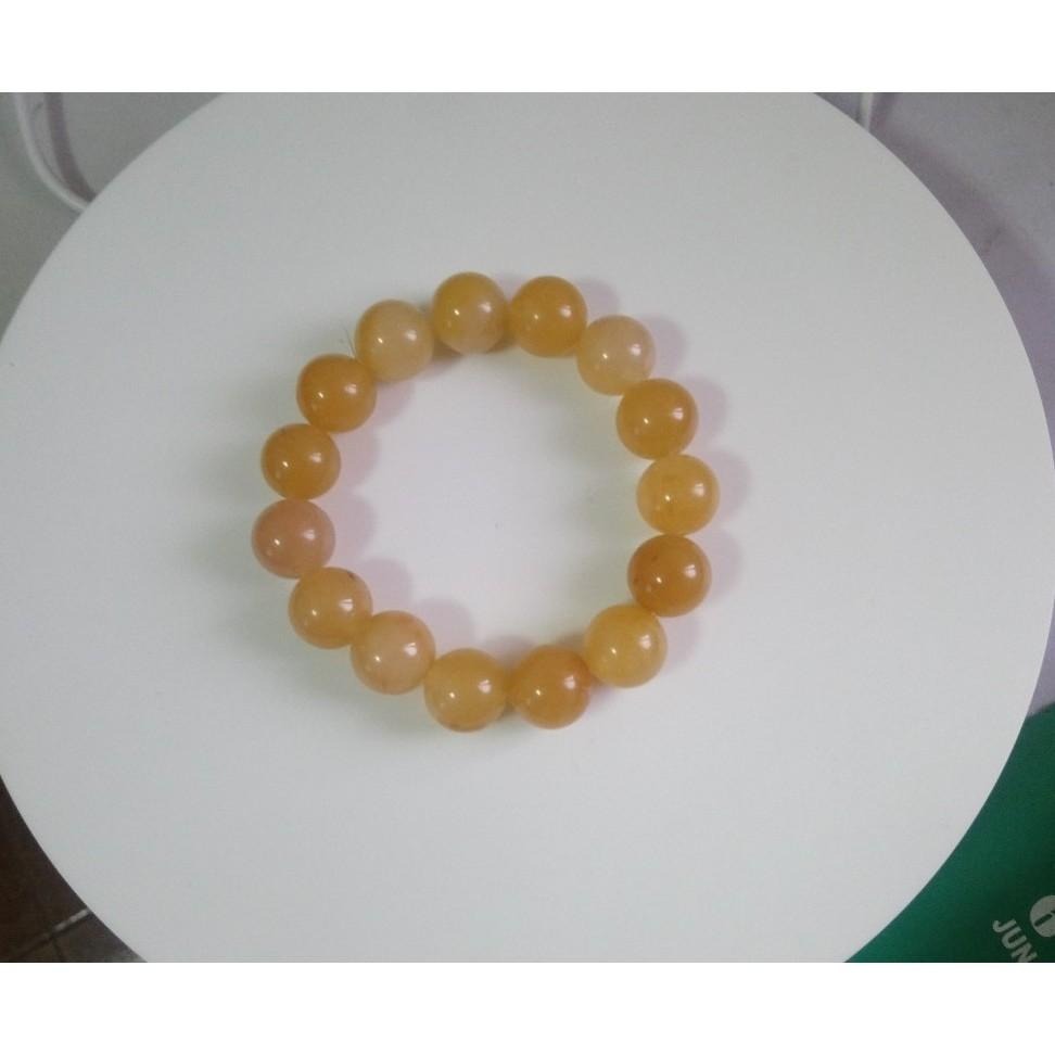 ㊣TiBi手趣㊣土行大顆粒大貢丸大磁場大串珠14mm+天然優化檸檬黃戈壁玉素串稍透手串~手圍17-17.5cm-細節圖3