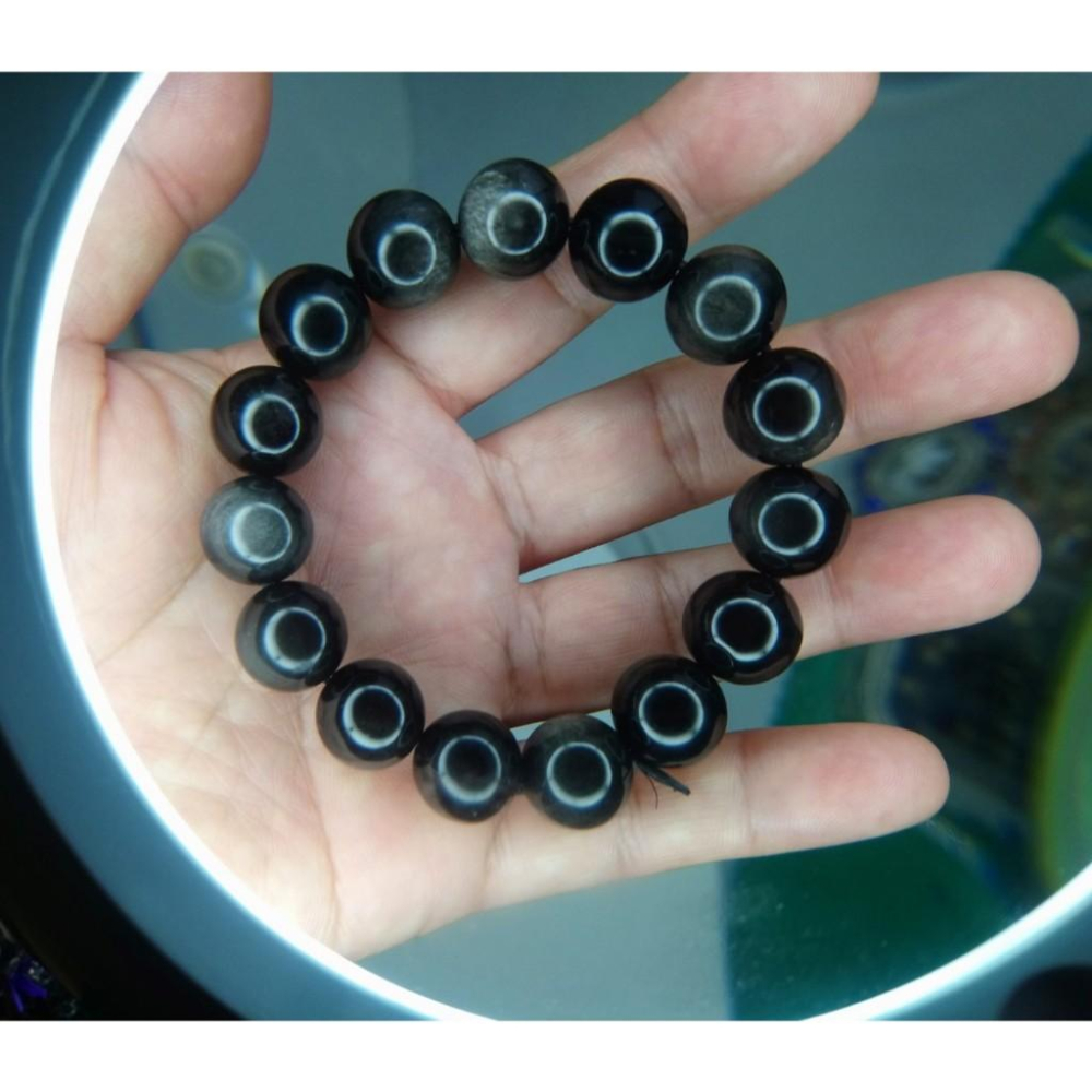 ㊣TiBi手趣㊣水行大貢丸大咪數大顆粒大磁場大串珠13.5mm+天然保護石銀曜石素串手串~手圍17-17.5-細節圖2