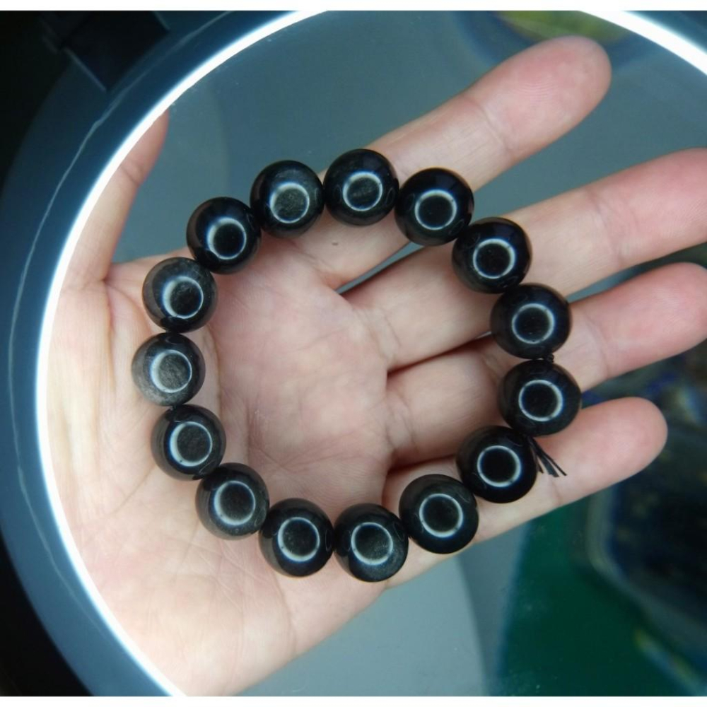 ㊣TiBi手趣㊣水行大貢丸大咪數大顆粒大磁場大串珠13.5mm+天然保護石銀曜石素串手串~手圍17-17.5-細節圖3