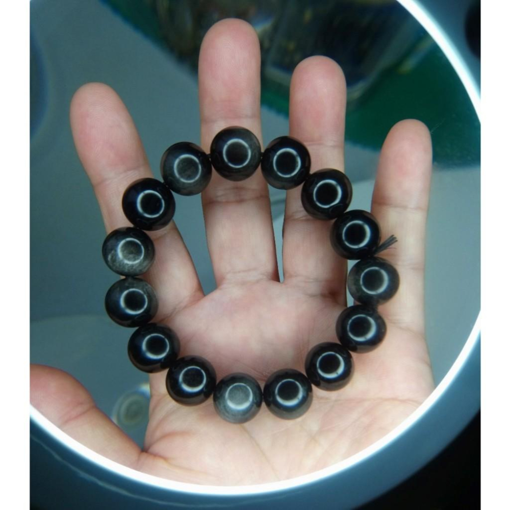 ㊣TiBi手趣㊣水行大貢丸大咪數大顆粒大磁場大串珠13.5mm+天然保護石銀曜石素串手串~手圍17-17.5-細節圖4
